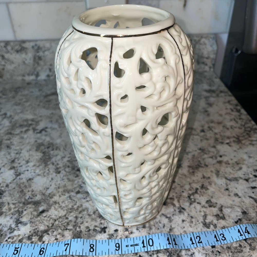 Vintage Blanc De Chine Porcelain Vase with Gold Trim